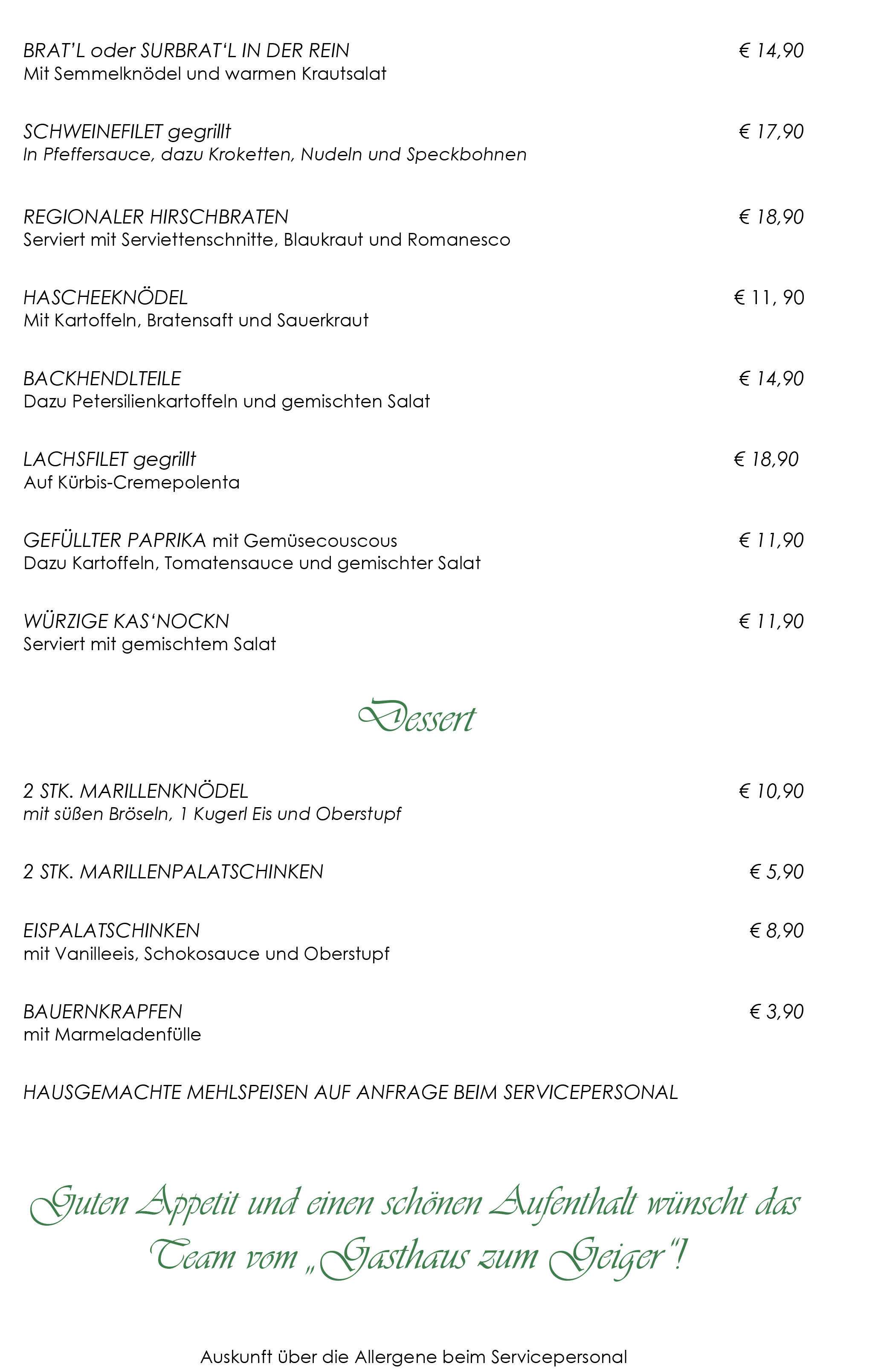 Speisekarte Seite 2